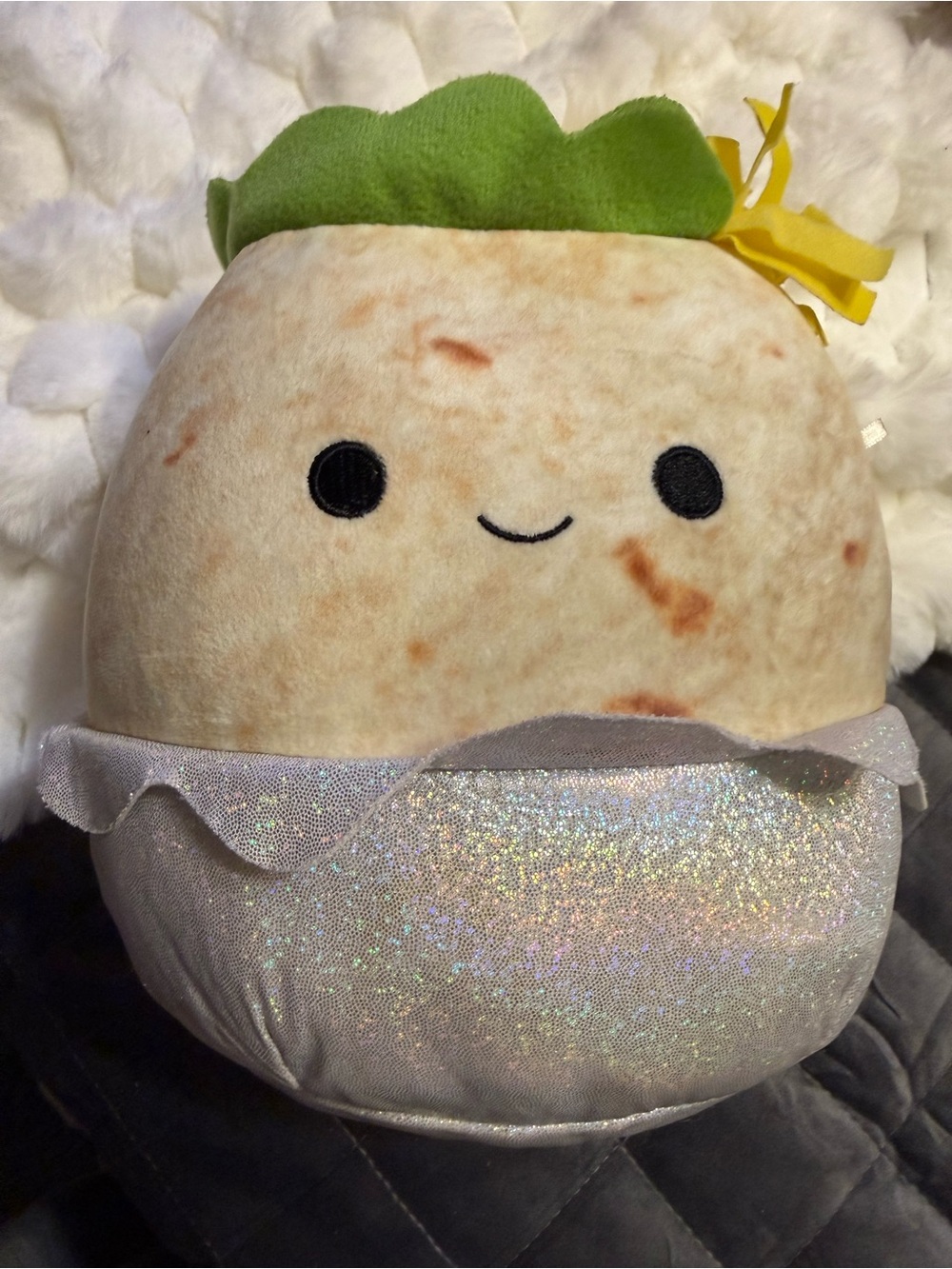 Squishmallows Burrito Plush Green Yellow White Silver